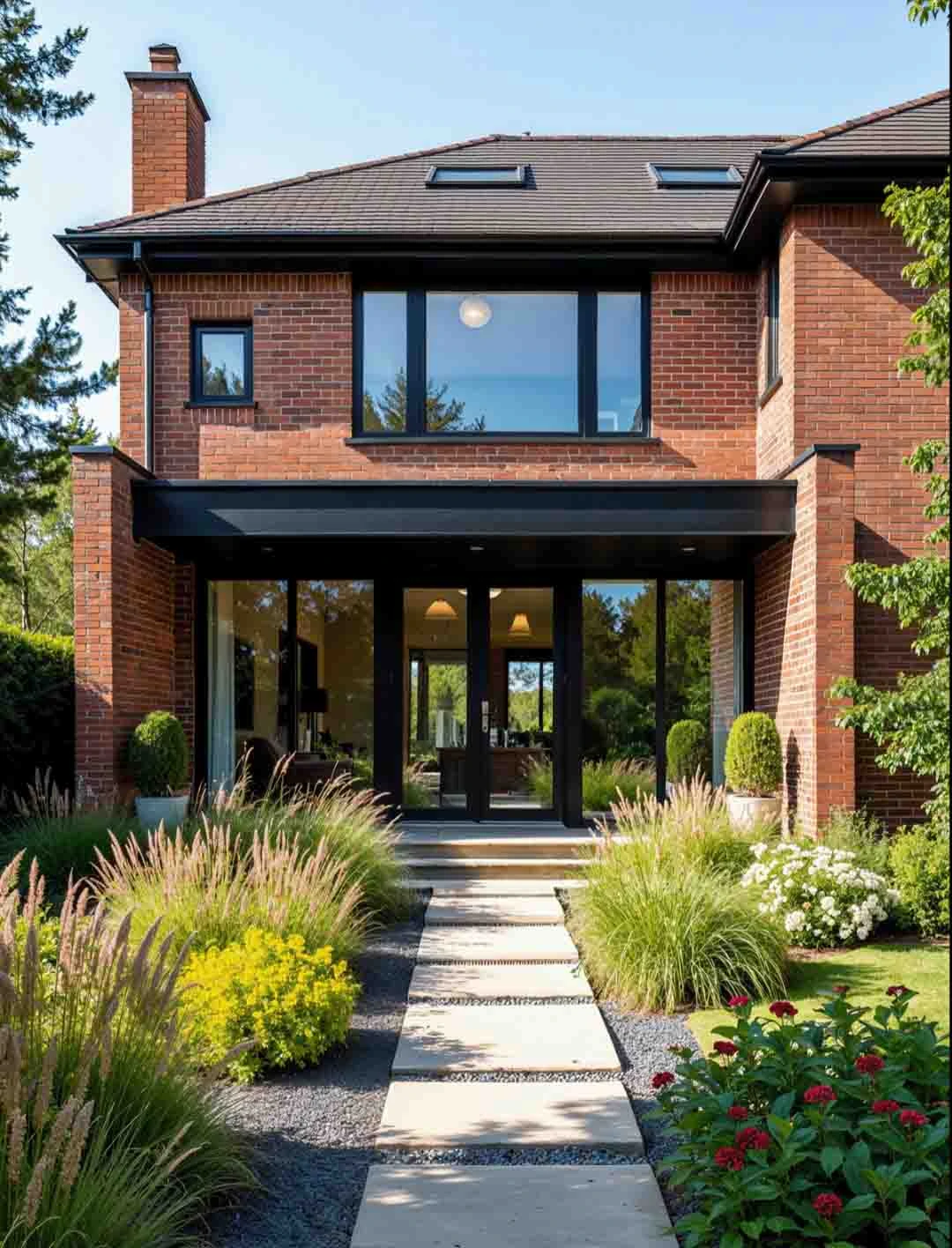 نمای ویلا با آجر قرمز